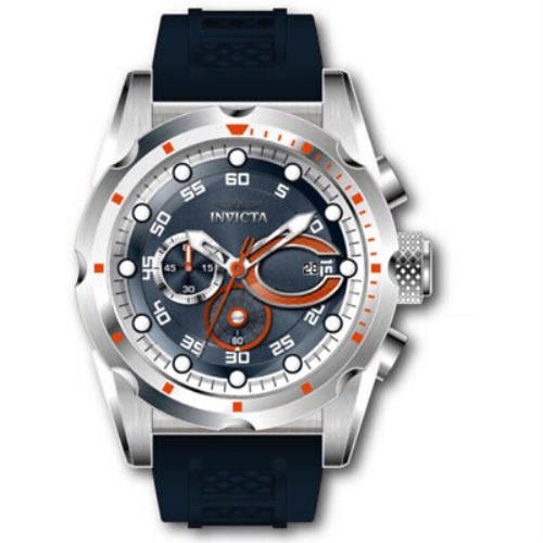 Invicta Nfl Chicago Bears Chronograph Quartz Men`s Watch 45538 - Dial: Orange and Silver and White and Black, Band: Black, Bezel: Silver-tone