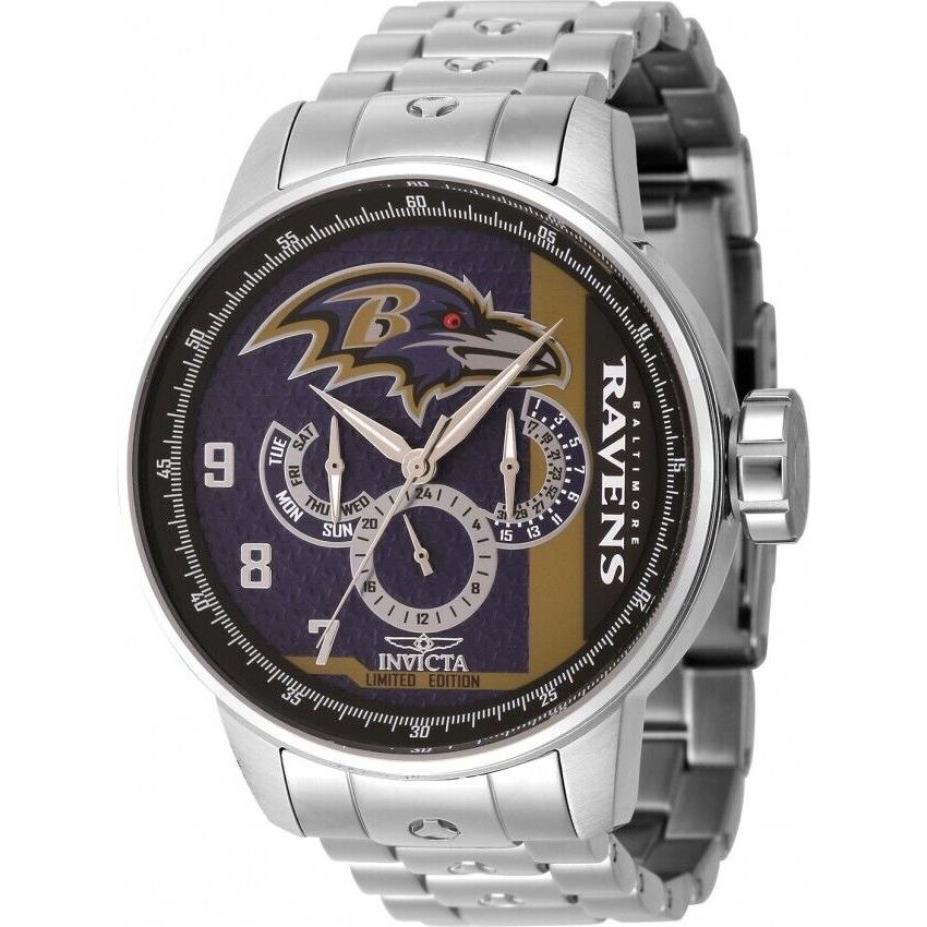 Invicta Nfl Baltimore Ravens Multicolor Dial Chronograph Quartz Mens Steel Watch - Dial: Black, Band: Silver, Bezel: Silver