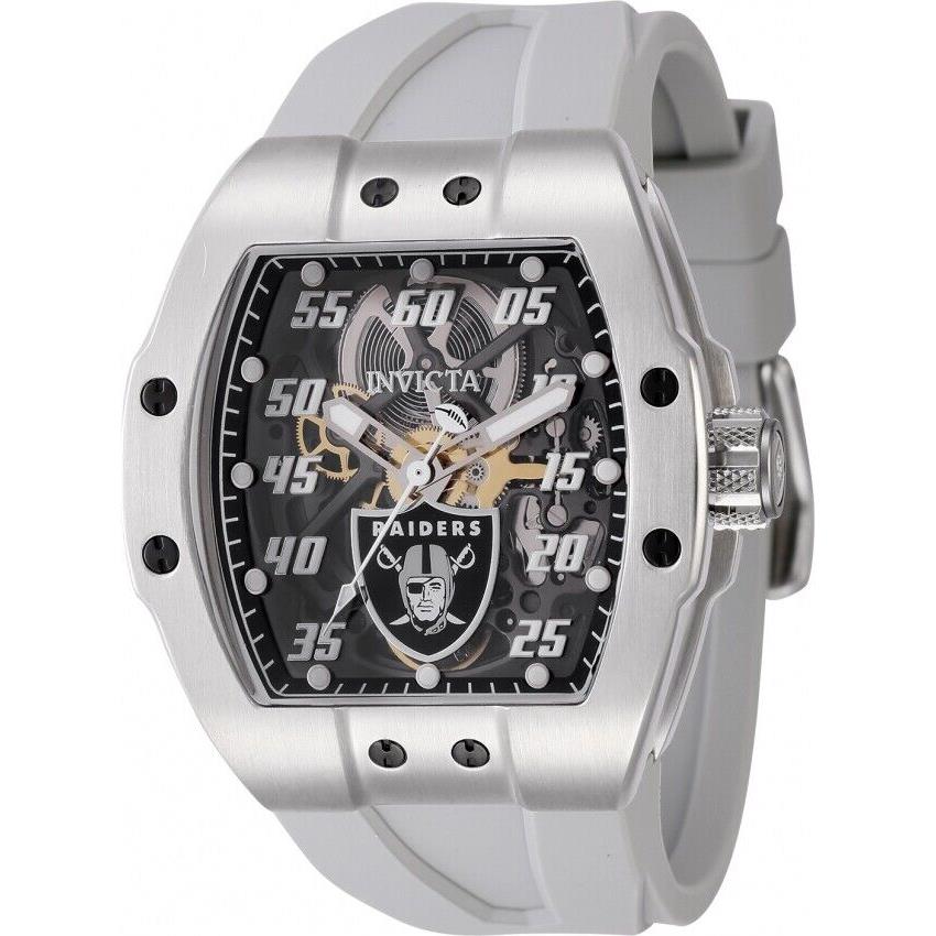 Invicta 45057 44MM Men`s Nfl Raiders Automatic Grey Silicone Watch