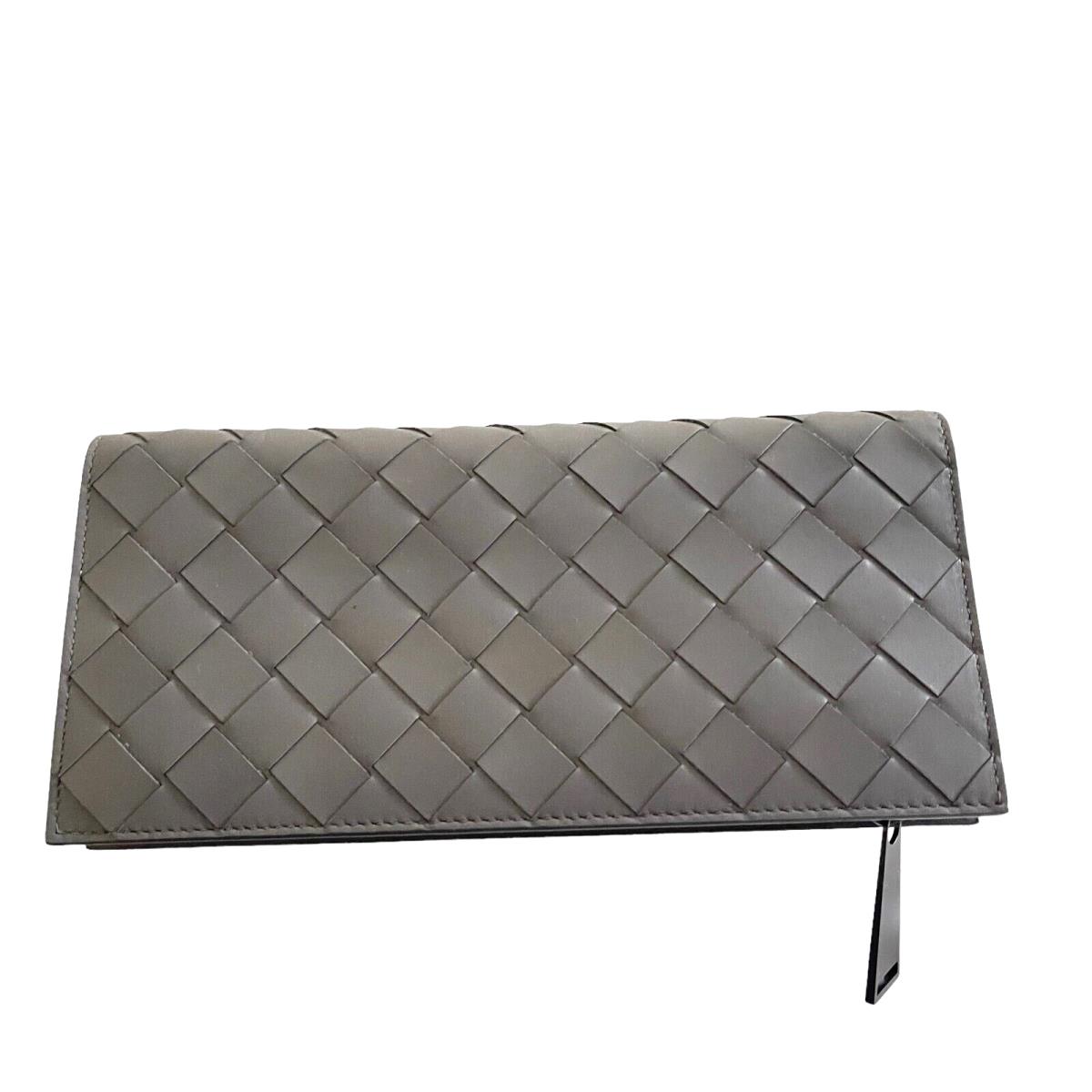 Bottega Veneta Gray Leather Continental Long Wallet 598694 Intrecciato Weave