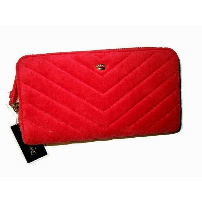 Juicy Couture Black Label Zip Around Quilted Red Velour Wallet - Retail