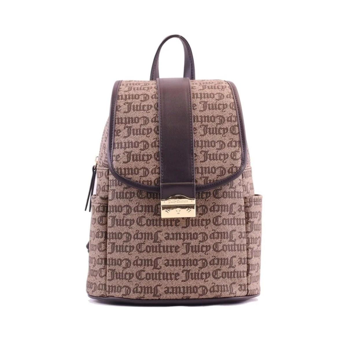 Juicy Couture Women Pop That Lock Backpack Taupe Dark Brown Logo Mini Bag