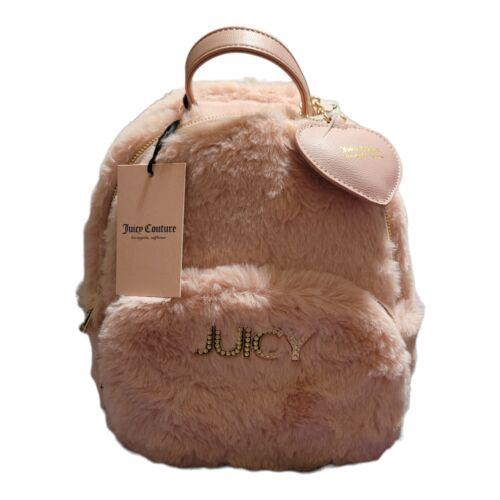 Juicy Couture Fur Backpack Purse Pink Blush Furry Fuzzy Heart Charm Bag
