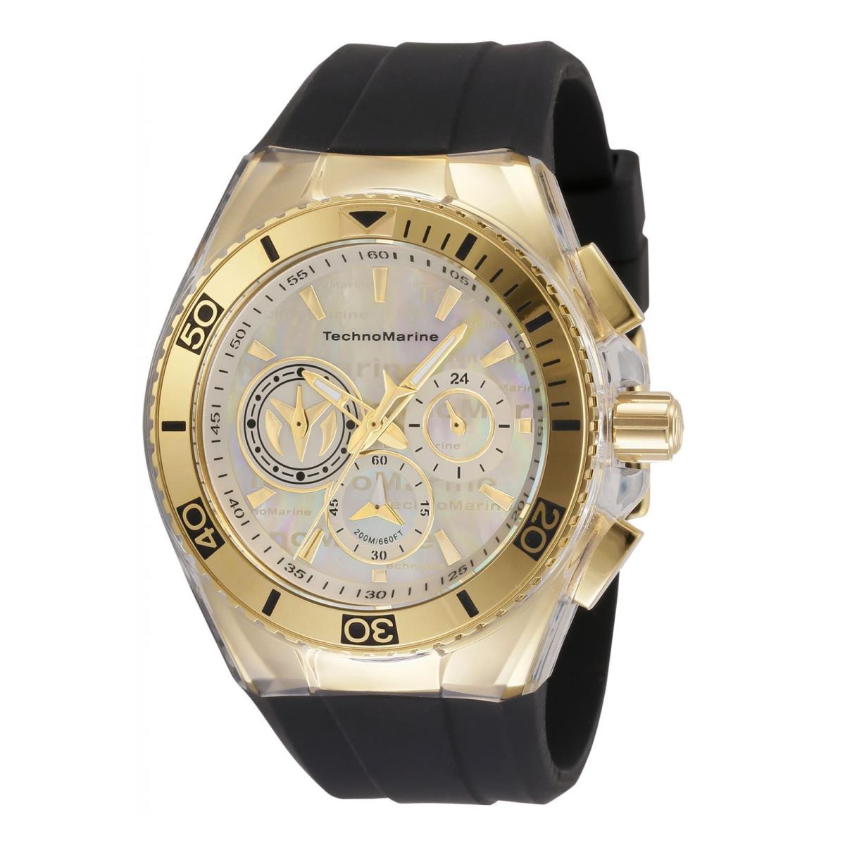 Watch Technomarine TM-120026 Man 46mm Stainless Steel - Dial: Champagne, Band: Black, Bezel: Gold