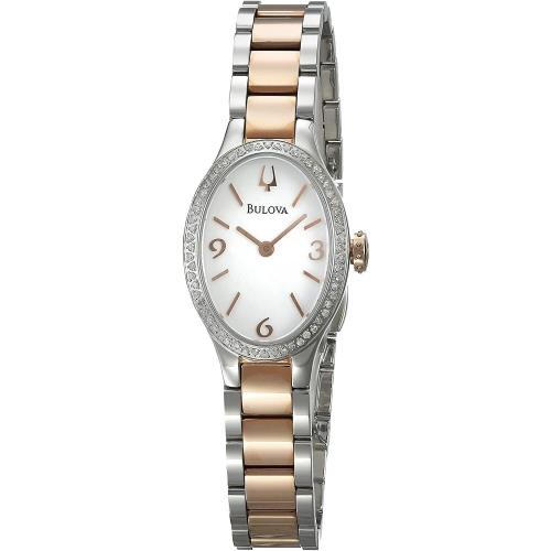 Bulova 98R190 Rose Gold Silver Tone Stainless 60 Diamonds Women`s Watch 050