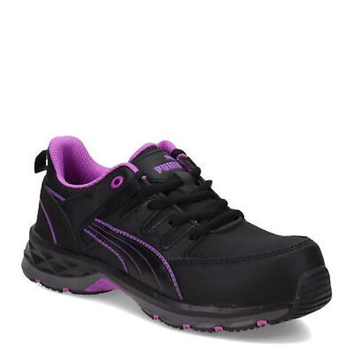 Women`s Puma Safety Stepper 2.0 Low Work Shoe 643955 Black Purple Synthetic-and