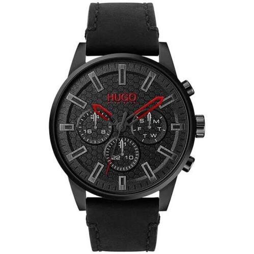 Hugo Boss Seek 1530149 Men`s Quartz Watch 44mm Analog Black Leather Band