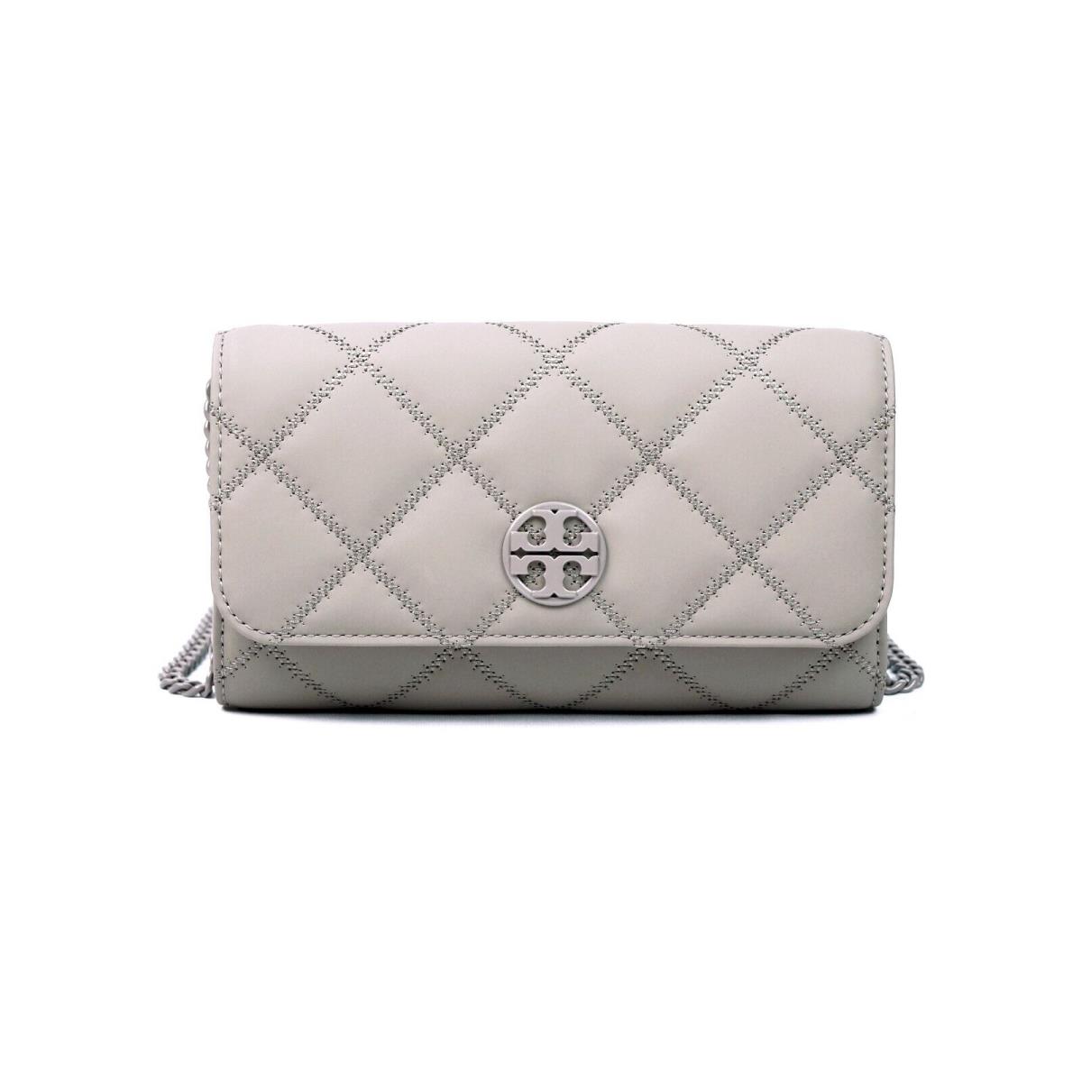Tory Burch Willa Matte Gray Quilted PU Chain Wallet Crossbody Clutch Bag 150059