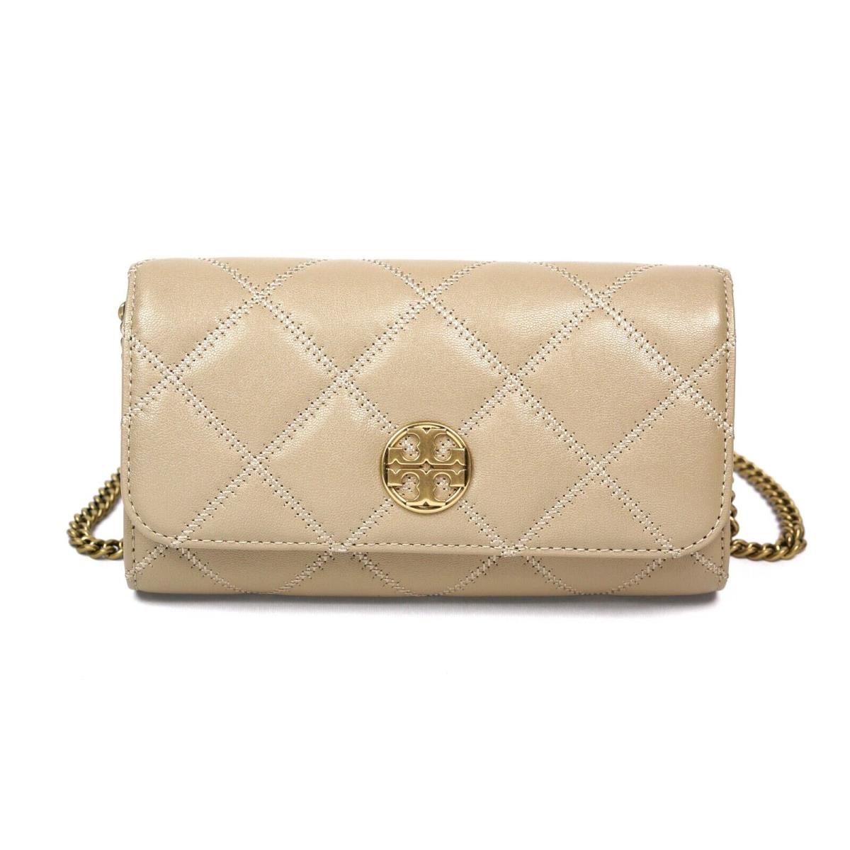 Tory Burch Willa Almond Quilted Leather Chain Wallet Crossbody Clutch Bag 150076