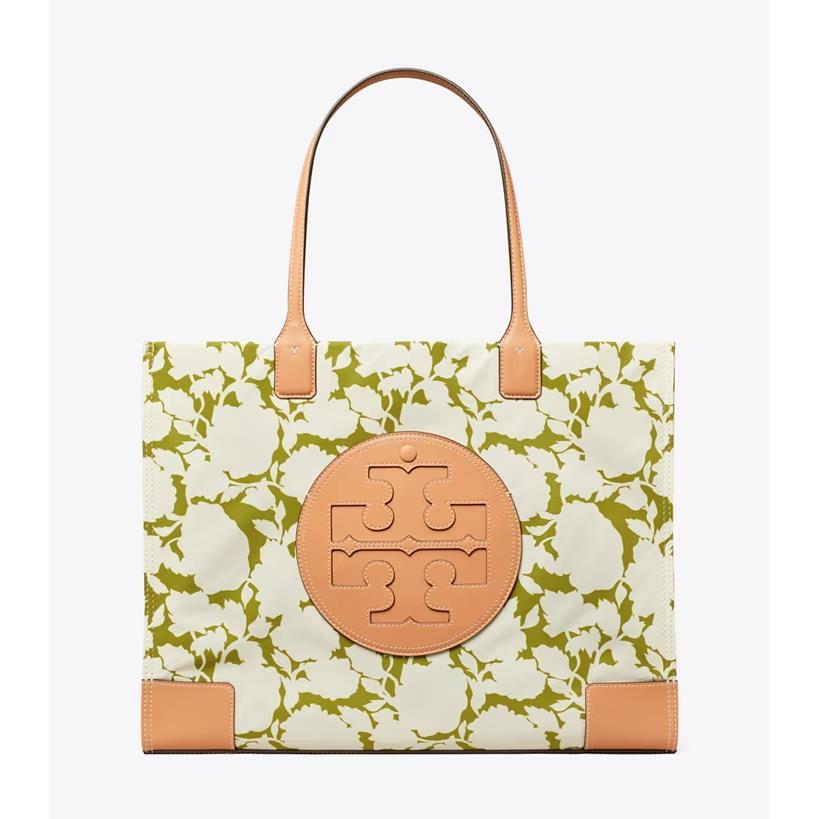 Tory Burch Ella Large Nylon Shoulder Tote Green Bold Flower