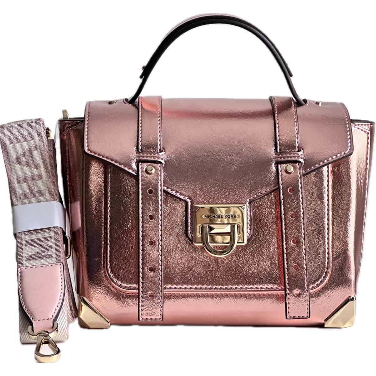 Michael Kors Manhattan Medium School Satchel Patent Crossbody Bag Primrose