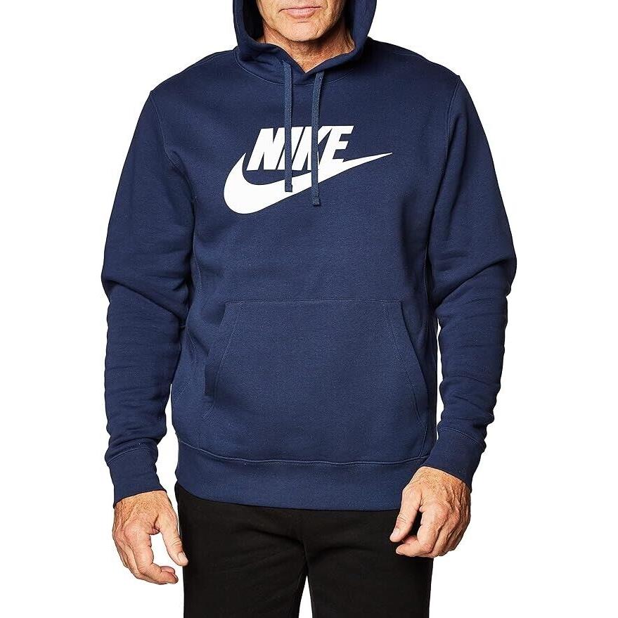 Nike Men`s Sportswear Club Fleece Graphic Pullover Medium Size Hoodie Color Navy