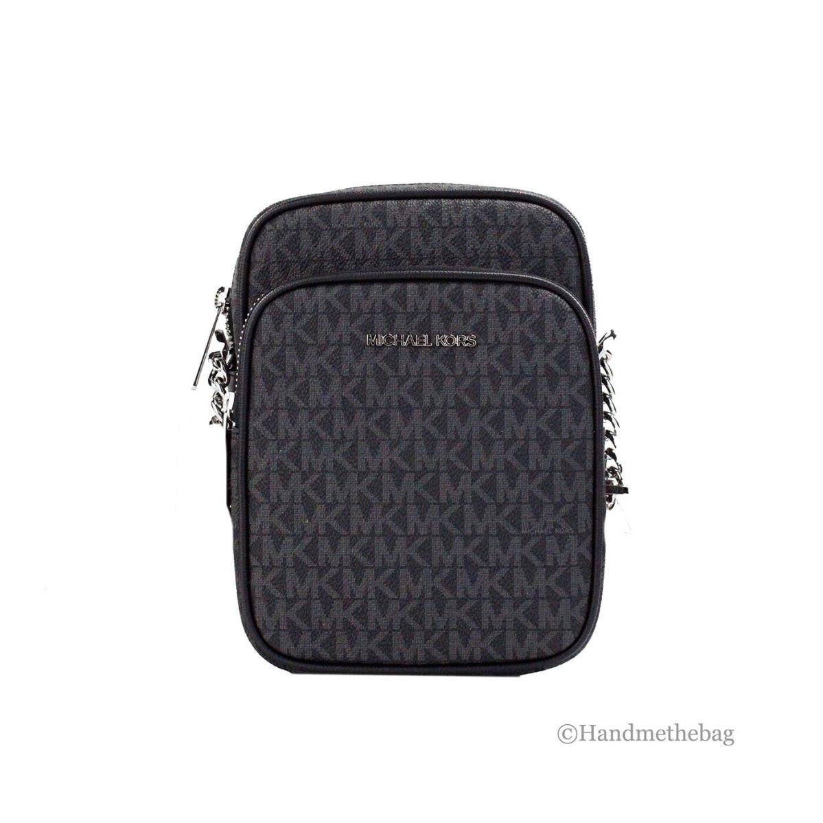 Michael Kors Black Signature Flight Leather North South Chain Crossbody Bag