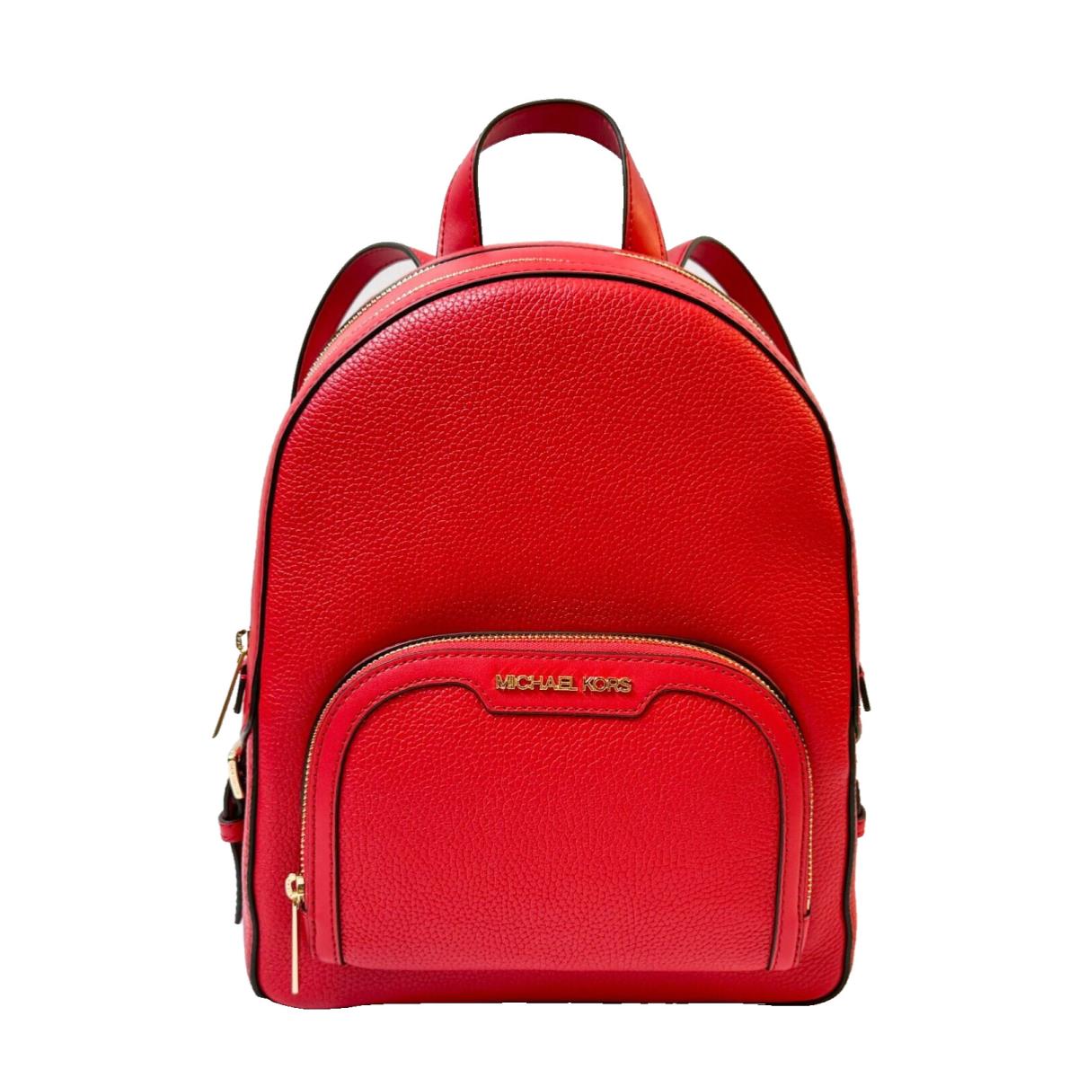 Michael Kors Jaycee Medium Zip Pocket Leather Backpack Bright Red