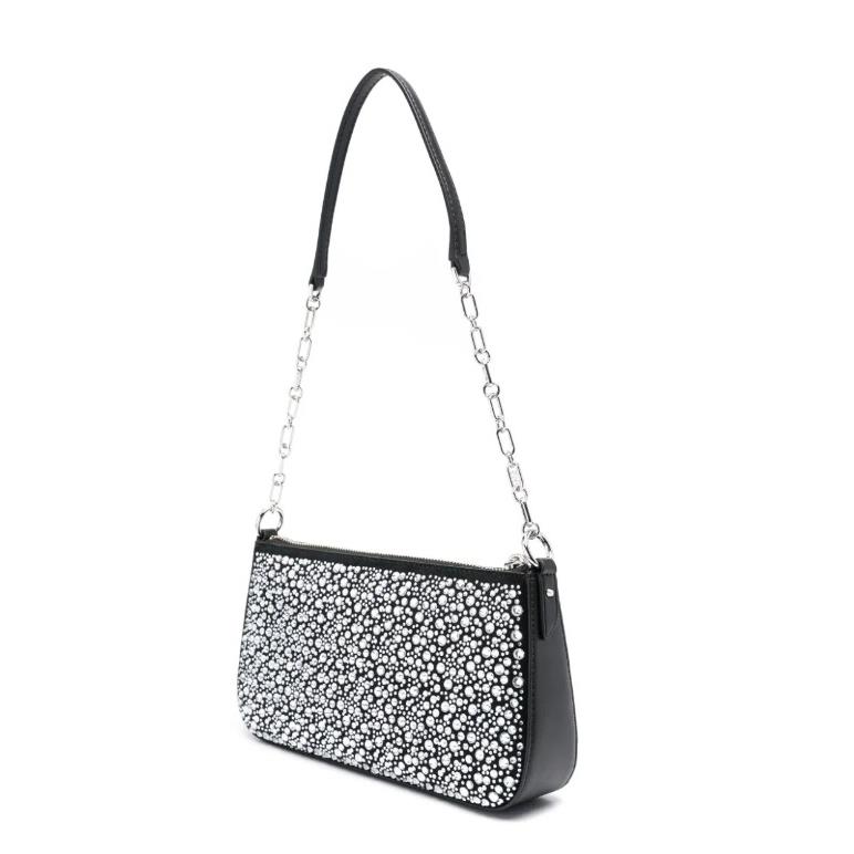 Michael Kors Women Empire-md Chain Handle Leather Pouchette Bag 001-Black OS - Handle/Strap: Silver/Black, Hardware: Silver, Exterior: Black