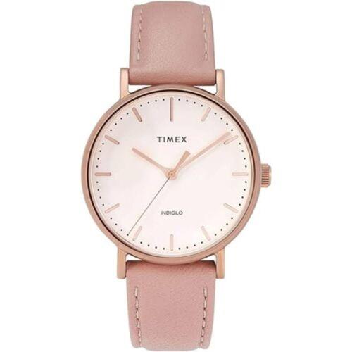 Timex Women`s Watch Fairfield Beige Dial Pink Leather Strap Quartz TW2T31900