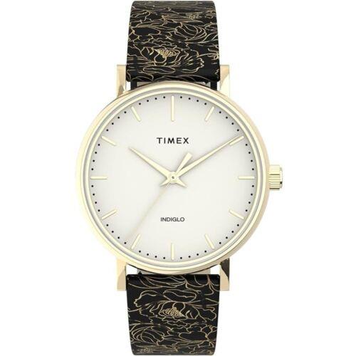 Timex Women`s Watch Fairfield White Dial Floral Pattern Strap Quartz TW2U40700VQ - Dial: , Band: Black