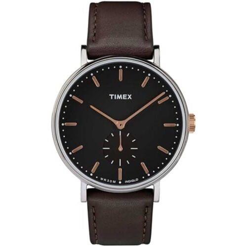 Timex Men`s Watch Fairfield Black Dial Brown Leather Strap Quartz TW2R38100 - Dial: Black, Band: Brown