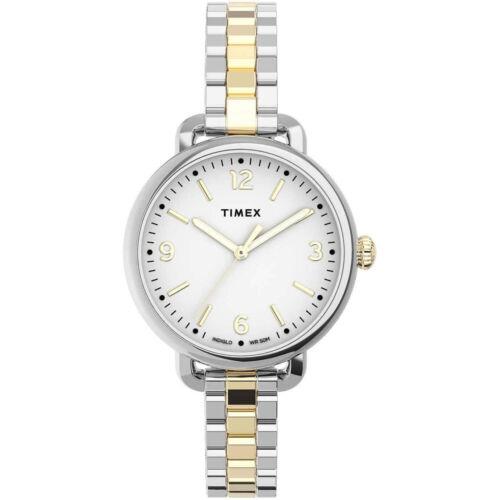 Timex Women`s Watch Standard Demi White Dial Two Tone Steel Bracelet TW2U60200VQ - Dial: White, Band: Silver, Yellow