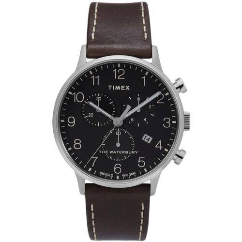Timex Men`s Watch Waterbury Chronograph Date Display Black Dial TW2T28200VQ - Dial: Black, Band: Brown