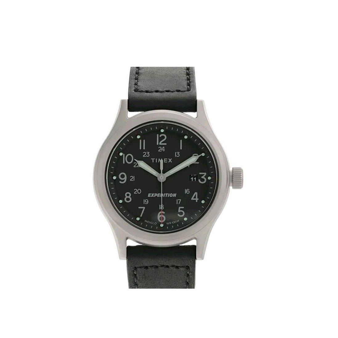 Timex Men`s Watch Expedition Sierra Black Dial Black Leather Strap TW2V07400VQ