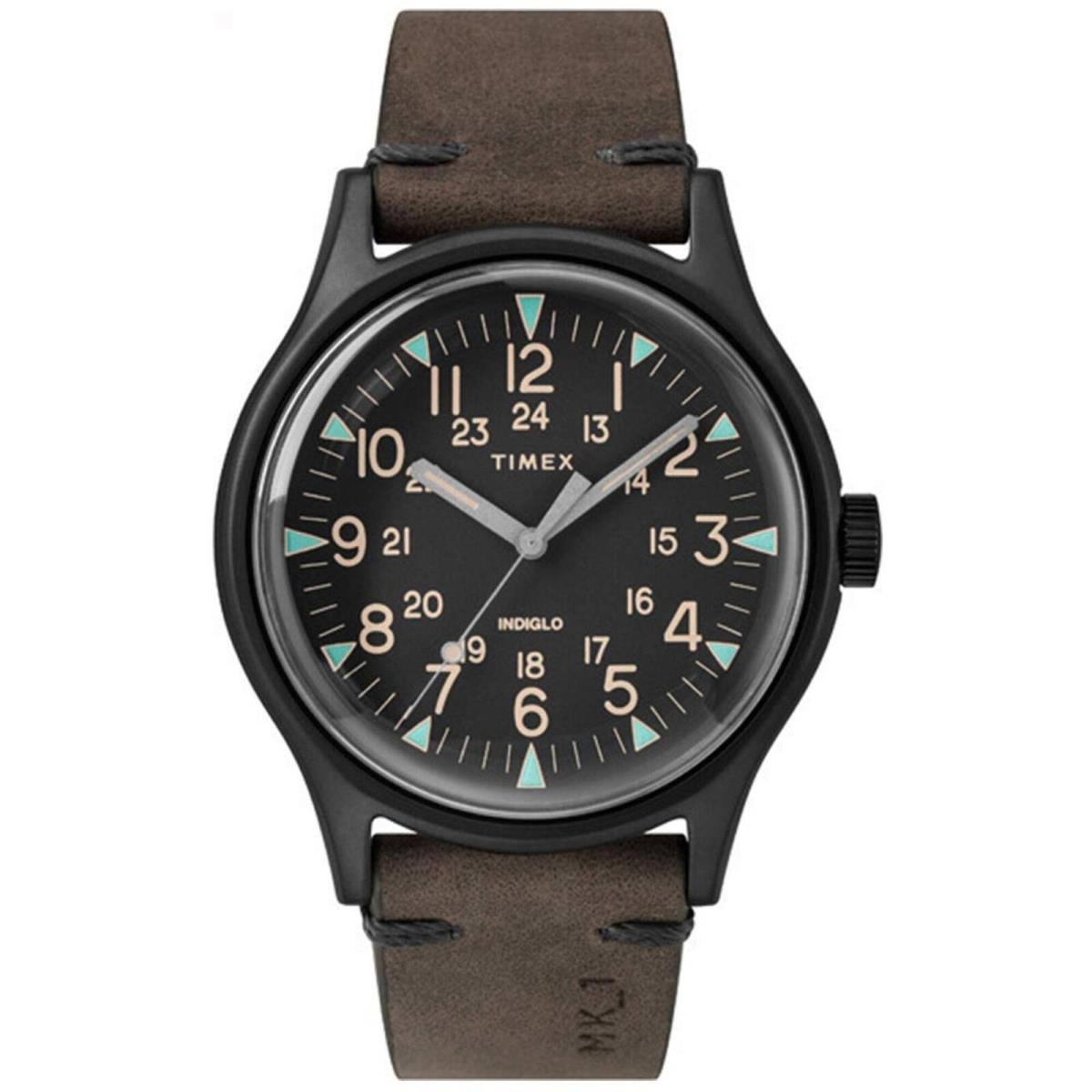 Timex Men`s Watch MK1 Quartz Black Stainless Steel Case Brown Strap TW2R96900