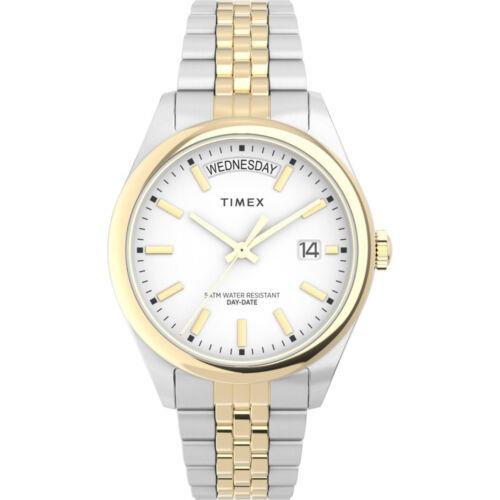 Timex Women`s Watch Legacy Date Display White Dial Steel Bracelet TW2V68500VQ - Dial: White, Band: Silver, Yellow