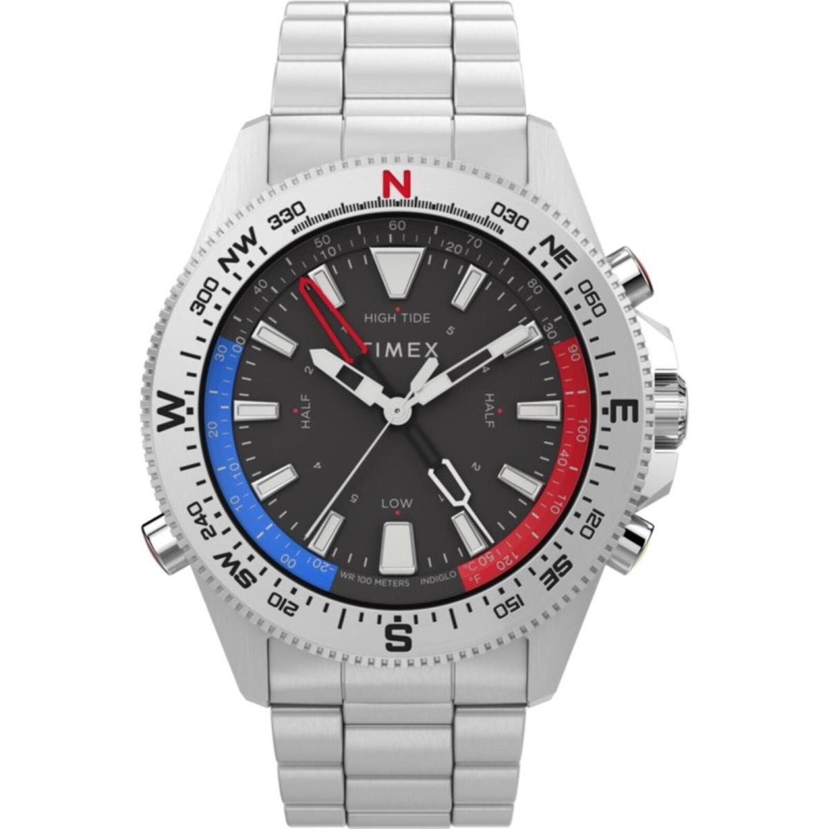 Timex Men`s Watch Expedition North Tide-temp-compass Silver Bracelet TW2V41800JR - Dial: Black, Red, Blue, Band: Silver