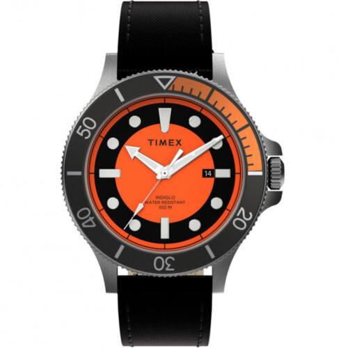 Timex Men`s Watch Allied Coastline Quartz Orange Dial Fabric Strap TW2U10700VQ - Dial: Orange, Band: Black