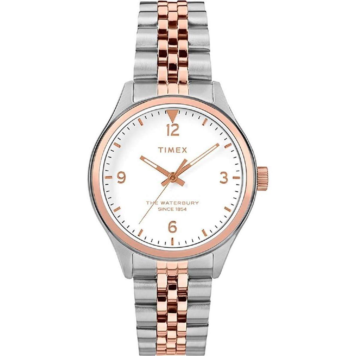 Timex Waterbury Traditional Womens 34mm Rose Gold-tone Case Cream Dial Two-toned