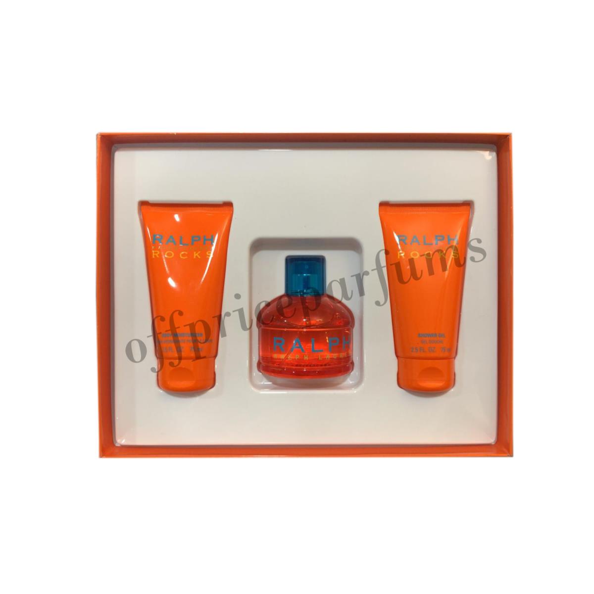 3 Pcs Set Ralph Rocks 3.4 oz Edt Spray 2.5 oz Body Lotion 2.5 Shower Gel