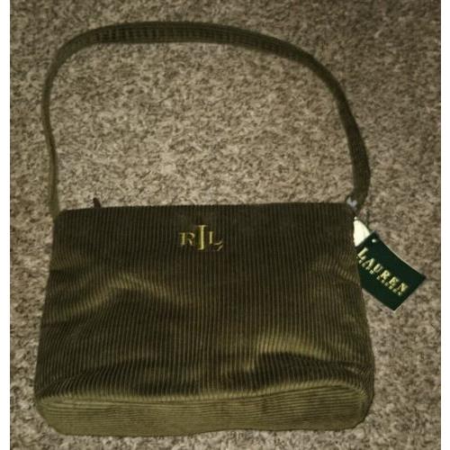 Nwt/vintage Shoulder Bag Lauren Ralph Lauren Moss Green Corduroy Cute