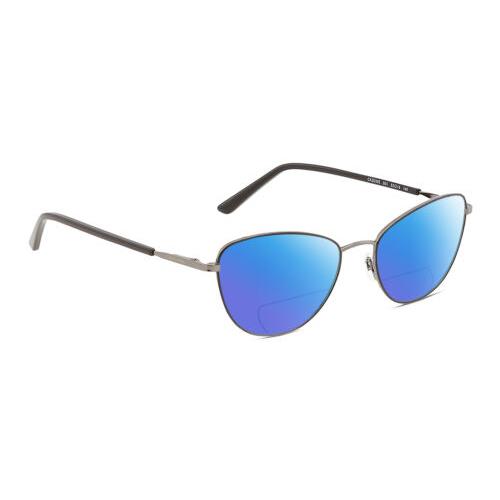 Calvin Klein CK20305 Cat Eye Polarized Bifocal Sunglasses in Black Gunmetal 53mm Blue Mirror