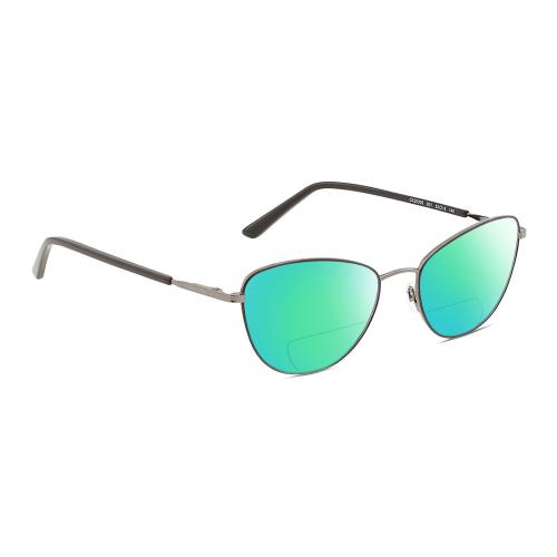 Calvin Klein CK20305 Cat Eye Polarized Bifocal Sunglasses in Black Gunmetal 53mm Green Mirror