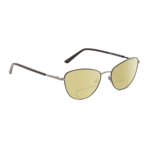 Calvin Klein CK20305 Cat Eye Polarized Bifocal Sunglasses in Black Gunmetal 53mm Yellow