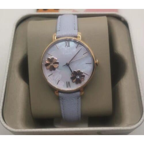 Fossil Women Jacqueline Motif Floral Lavender Leather Watch ES4814