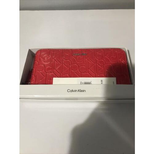 Calvin Klein Monogram Red Zip-around Wallet Wristlet