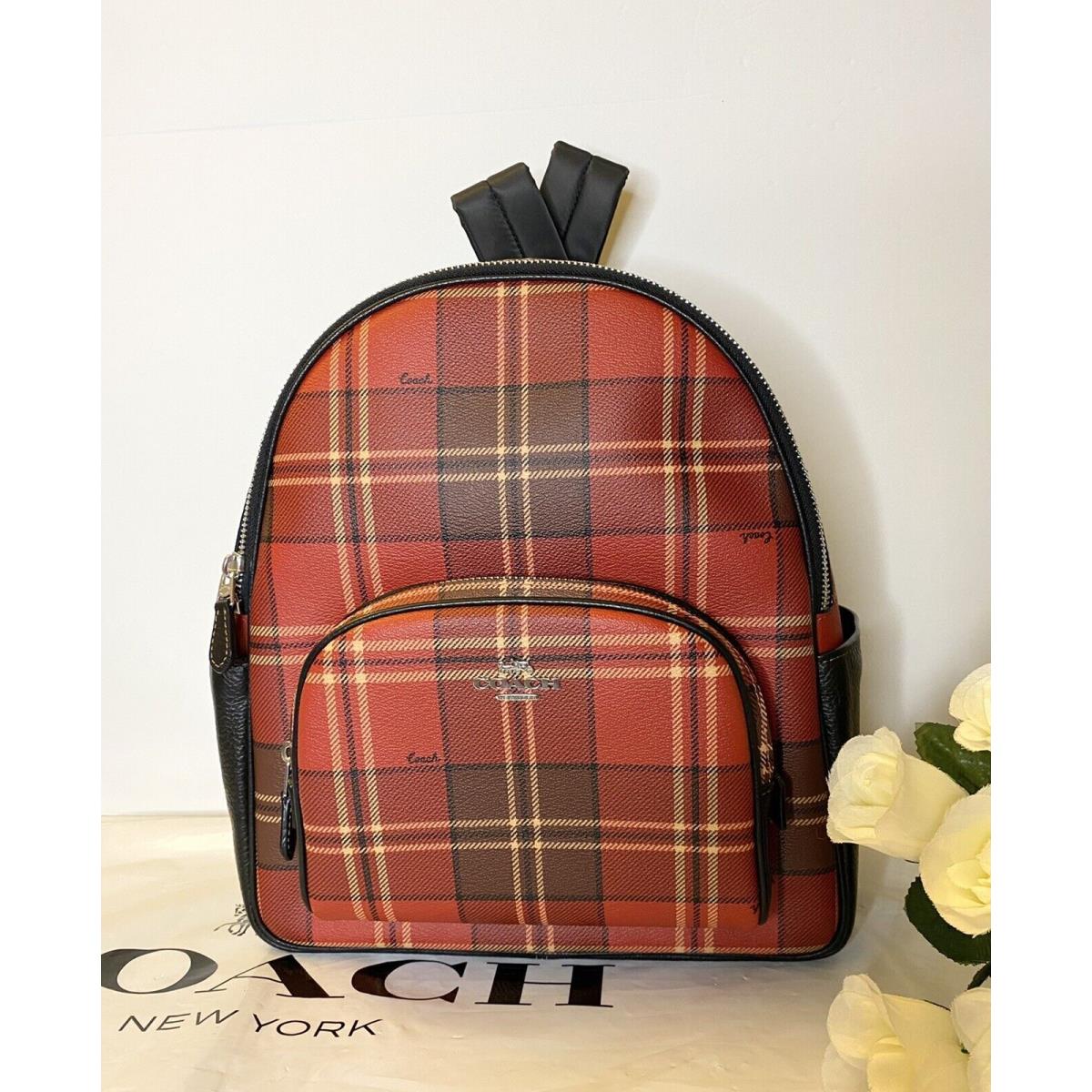 Coach Court Backpack with Tartan Plaid Print CC145+snap Wallet cc810 backpack cc145