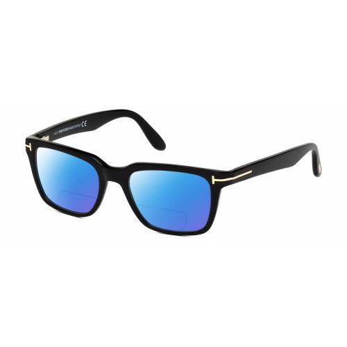 Tom Ford Caliber FT5304-001 Unisex Polarized Bifocal Sunglasses Black Gold 54 mm Blue Mirror