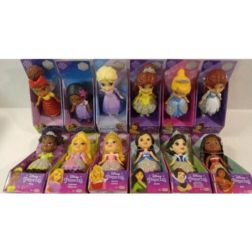 12 Disney Princess Poseable Mini Doll Toddler Miniature 3.5 Figure W/box