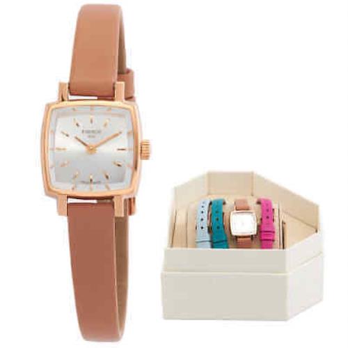 Tissot Lovely Summer Quartz Silver Dial Ladies Watch T058.109.36.031.01 - Dial: Silver, Band: Brown, Bezel: Pink