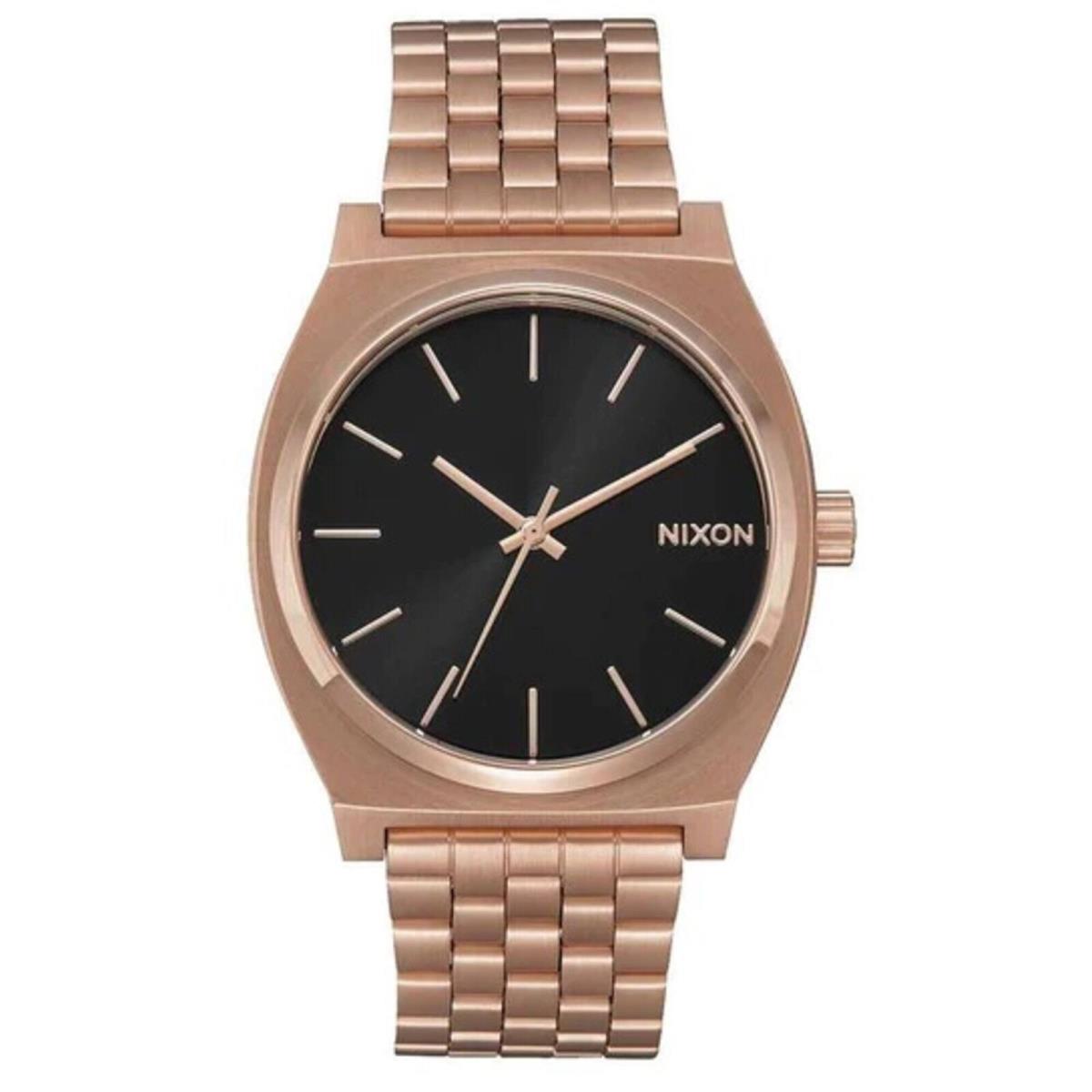 Nixon Unisex Watch Time Teller Black Dial Rose Gold Bracelet Quartz A0452598 - Dial: Black, Band: Rose