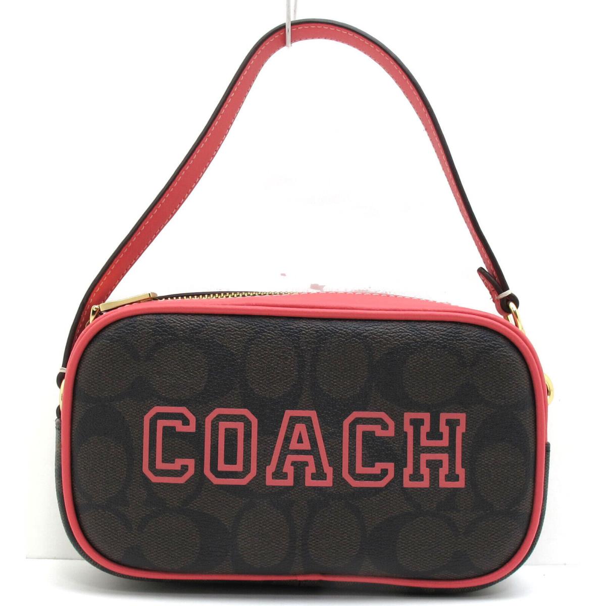 Coach Signature Mini Jamie Wristlet Convert Top Handle Bag Brown Watermelon