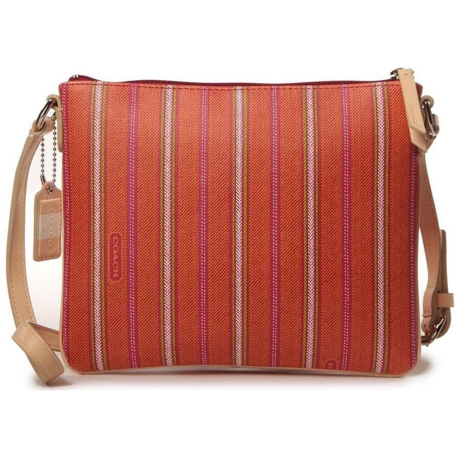 Coach Legacy Weekend Stripe Swingpack Crossbody Pvc Pink Lime Orng