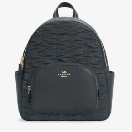 Coach Midnight Navy Blue Court Nylon and Leather Backpack with Ruching C4094