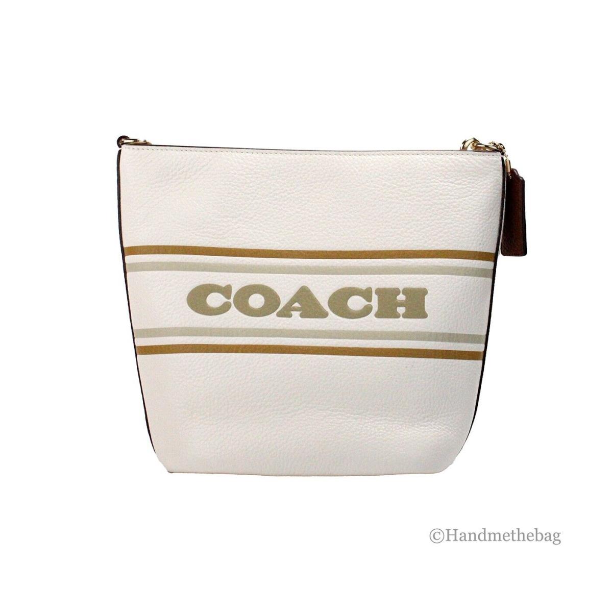 Coach CH248 Logan Striped Chalk Leather Duffle Crossbody Shoulder Bag