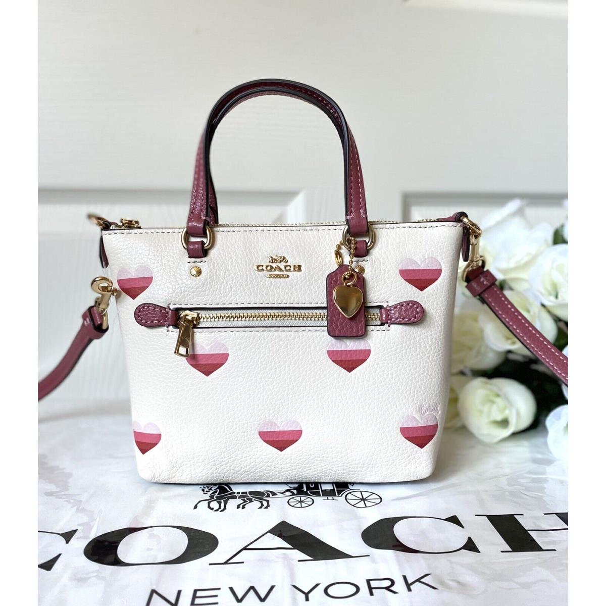 Coach Mini Gallery Crossbody with Stripe Heart Print Leather Handbag CA793