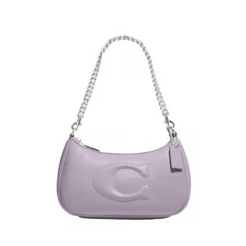 Coach CJ608 Teri Small Mist Leather Signature Quilted Shoulder Handbag Purse - Handle/Strap: Purple, Hardware: Silver, Exterior: Lavender