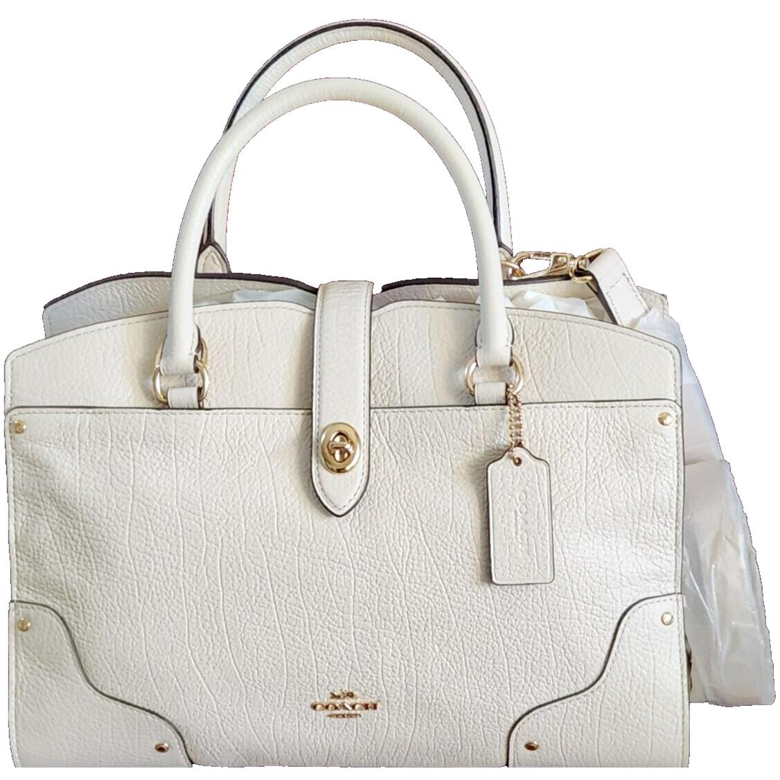 Coach Mercer 30 Chalk Cream Grain Leather Gold Turnlock Satchel Bag