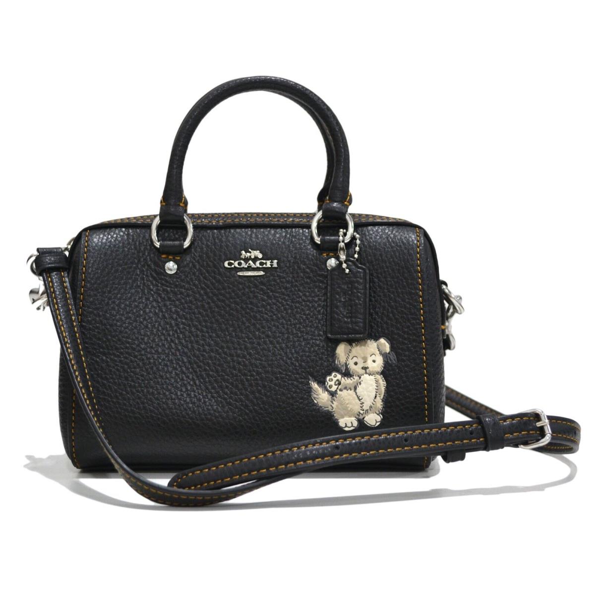 Coach Women`s Mini Rowan Purse Crossbody Detachable Strap Pockets Black Dog